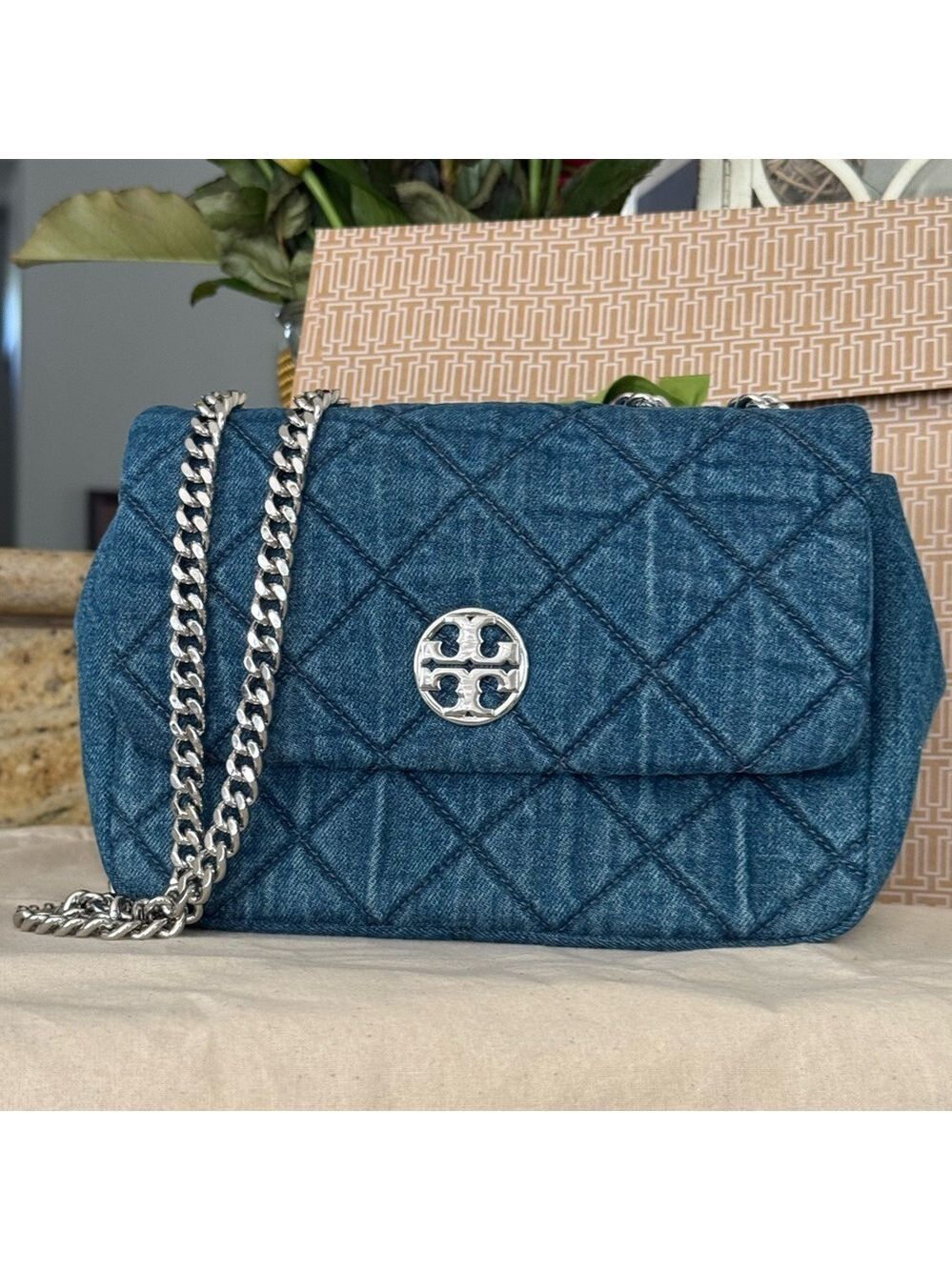 New Tory Burch 595+! WILLA DENIM SMALL SHOULDER BAG DENIM /